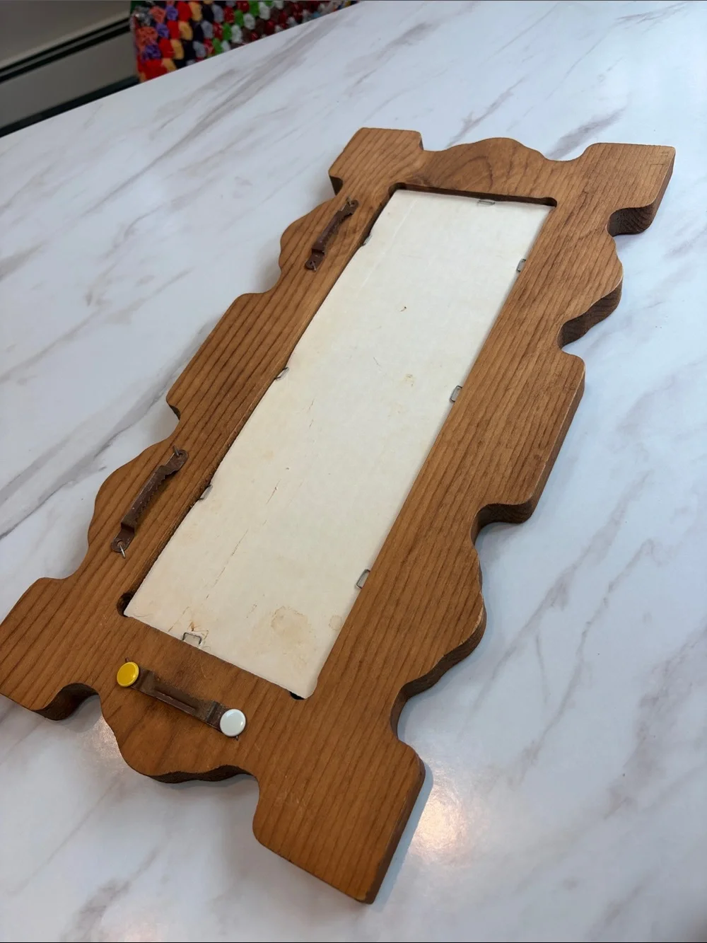 Vintage rustic farmhouse Wood Folk Art Scalloped Edge with Hearts Mirror 16 in.